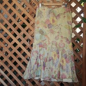 Anthropologie Fei Cotton Voile Floral Print Flounce Bottom, Maxi Skirt, Sz Small